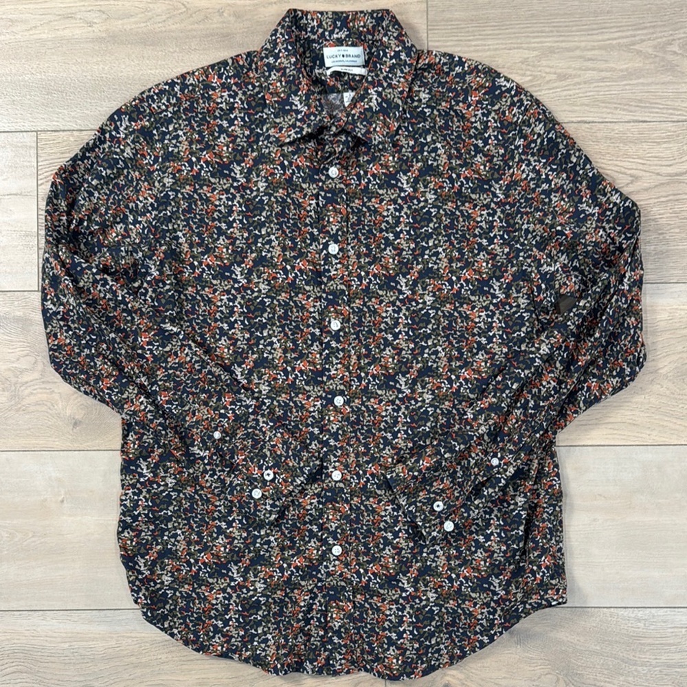 Lucky Brand Mens button up camo print long sleeve shirt